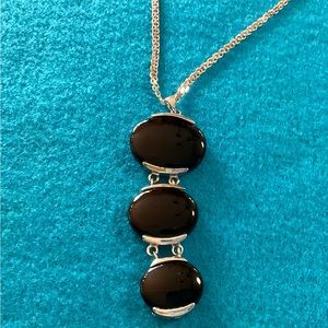 vintage 925 sterling silver and triple black onyx pendant necklace